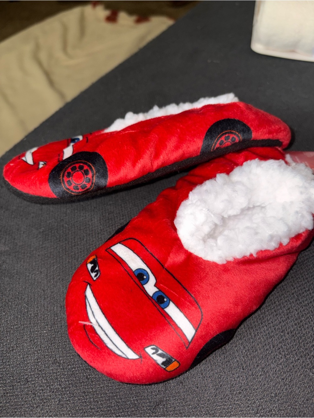 Disney Red Kids Plush Slip-On Slippers with Car Character